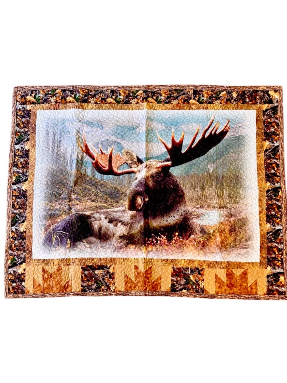 Handmade Moose Lap Quilt Wall Hanging 39.5"W x 50"L Reversible Throw